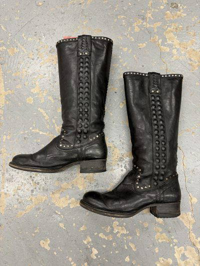 black leather studded boots - uk