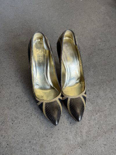 Gucci two Tone Python and Croc Leather Pointed Toe Platform Pumps(uk3)