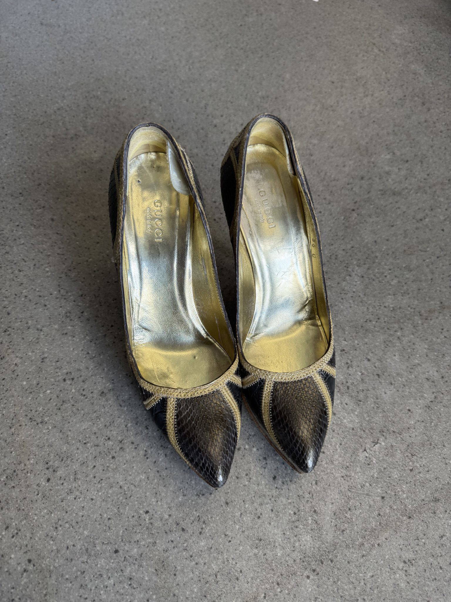 Gucci two Tone Python and Croc Leather Pointed Toe Platform Pumps(uk3)