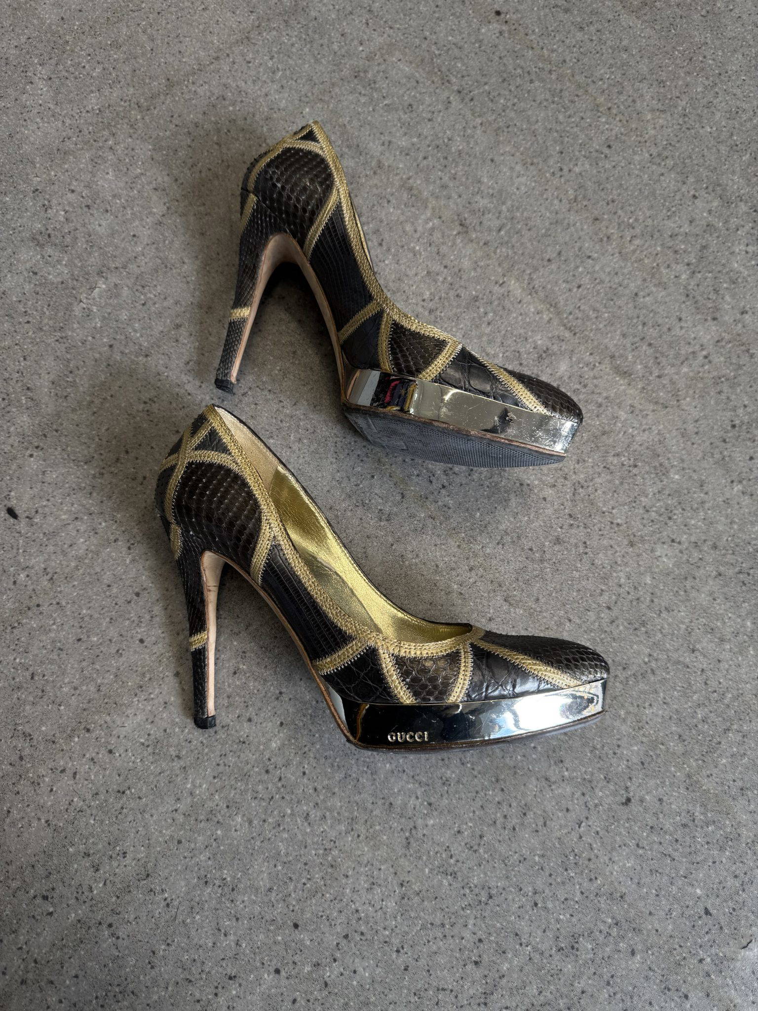 Gucci two Tone Python and Croc Leather Pointed Toe Platform Pumps(uk3) - Image 4