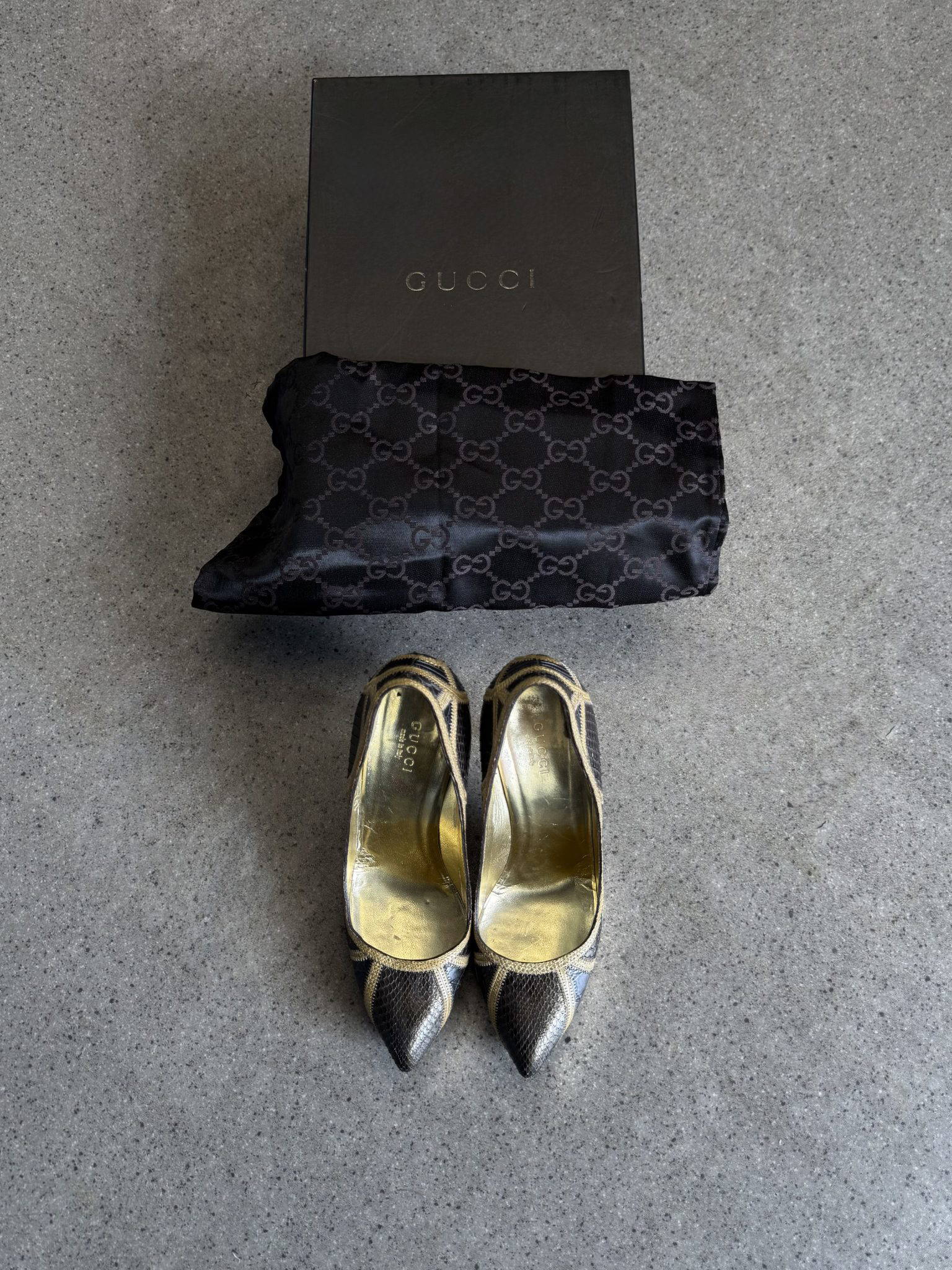 Gucci two Tone Python and Croc Leather Pointed Toe Platform Pumps(uk3) - Image 6