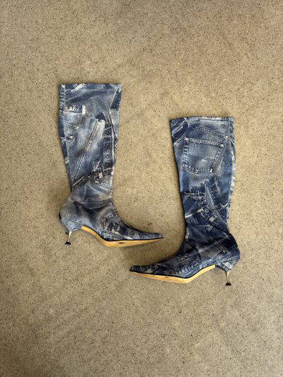 super cool printed denim boots (uk6)