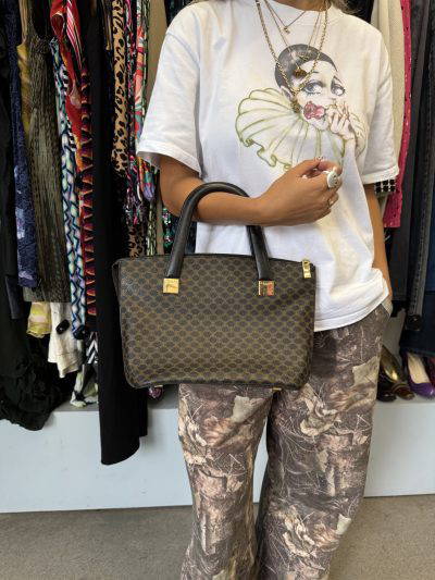 CELINE Black Macadam Triomphe Tote Bag- Feb 1997