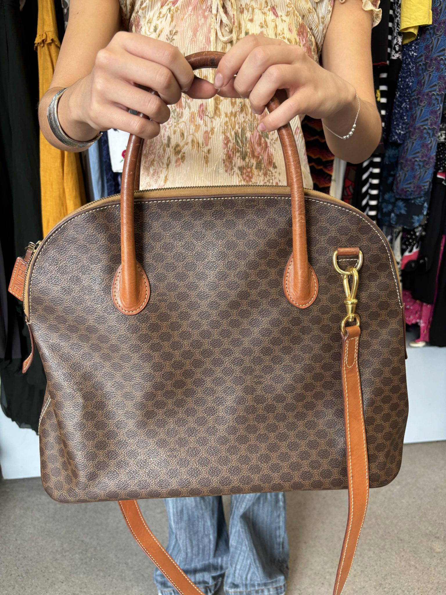 CELINE Macadam Triomphe Curved Top Handle Boston Satchel-1994 - Image 3