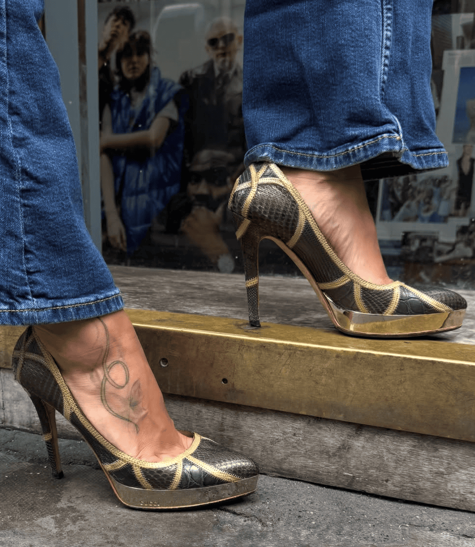 Gucci two Tone Python and Croc Leather Pointed Toe Platform Pumps(uk3) - Image 7