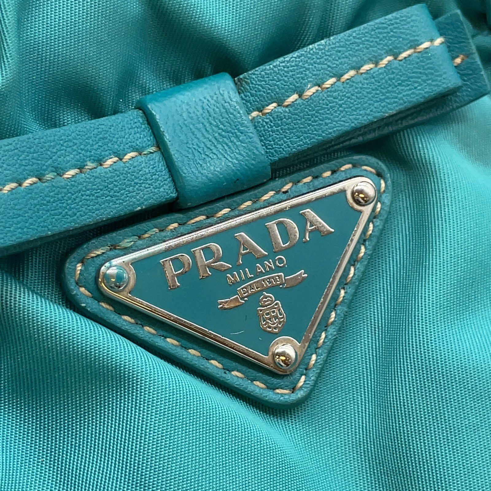 PRADA Tessuto Fiocco Gathered Bow 2-Way Satchel in Turquoise Mid-late 2000’s - Image 10